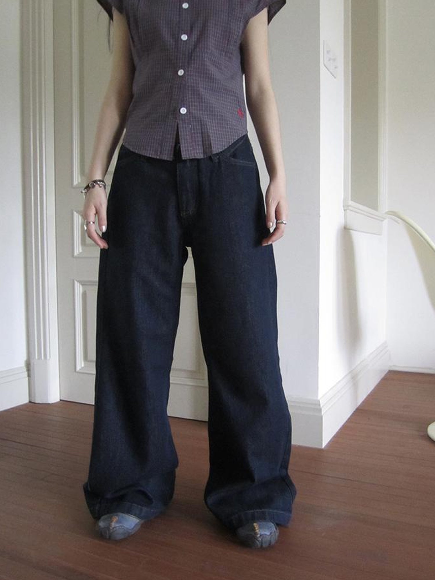 ang project Vintage Washed Low Rise Wide Leg Jeans