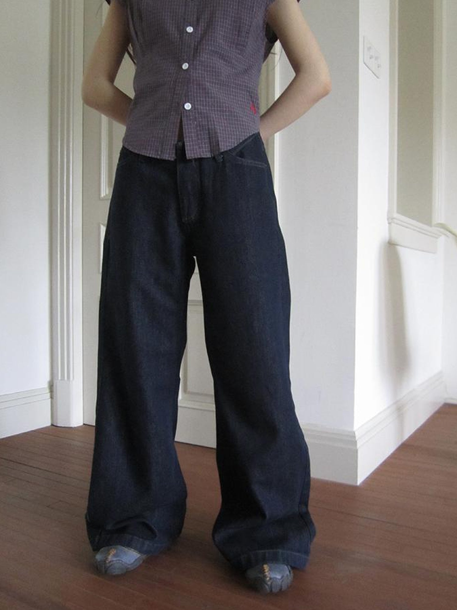 ang project Vintage Washed Low Rise Wide Leg Jeans