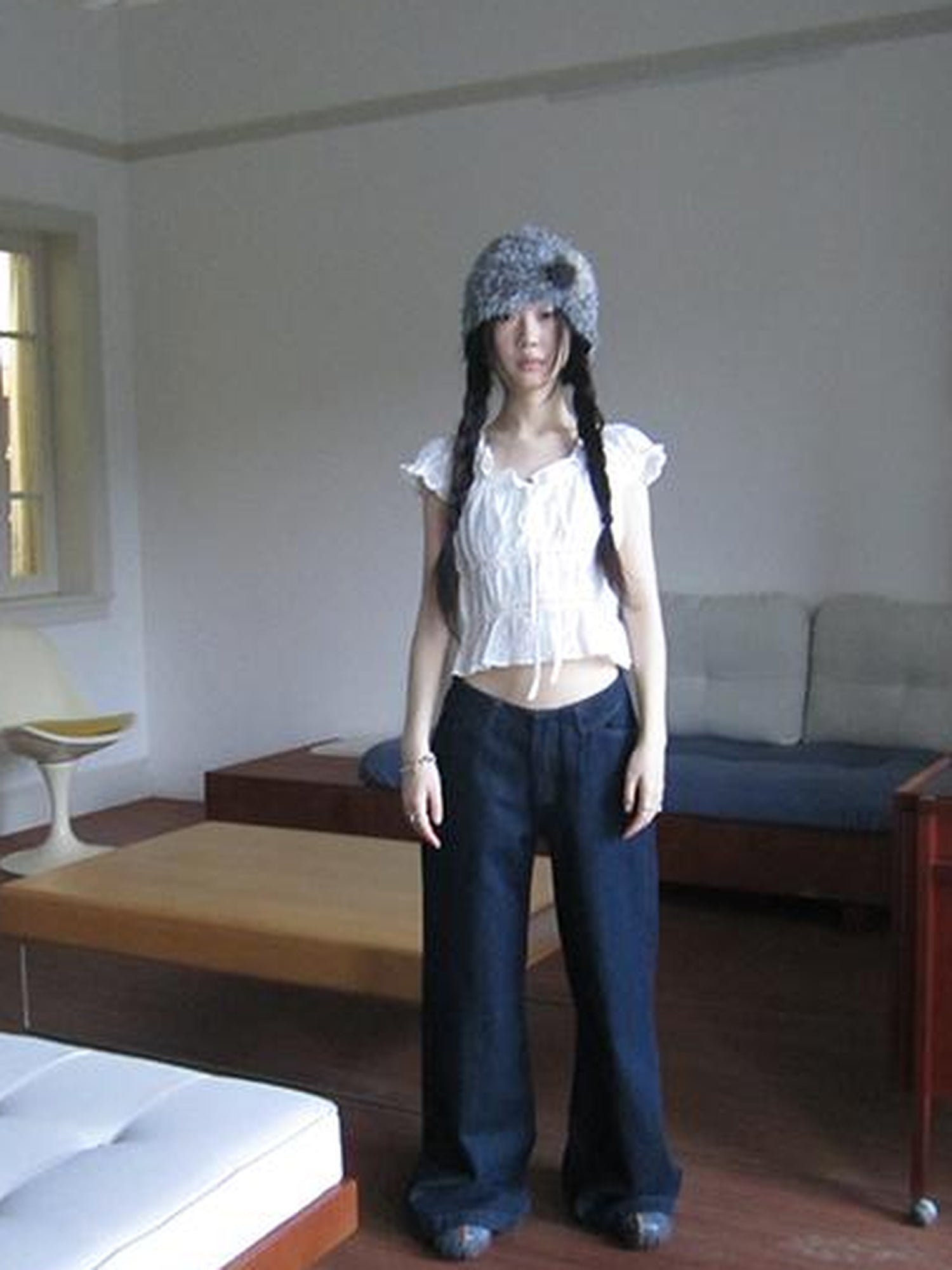 ang project Vintage Washed Low Rise Wide Leg Jeans