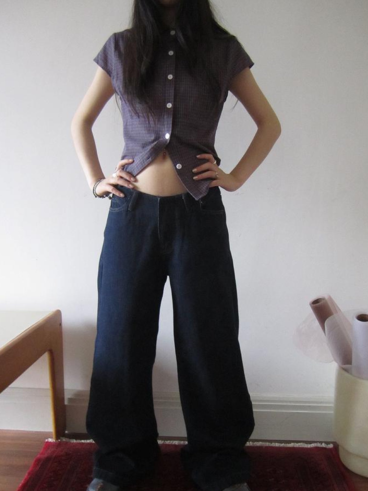 ang project Vintage Washed Low Rise Wide Leg Jeans