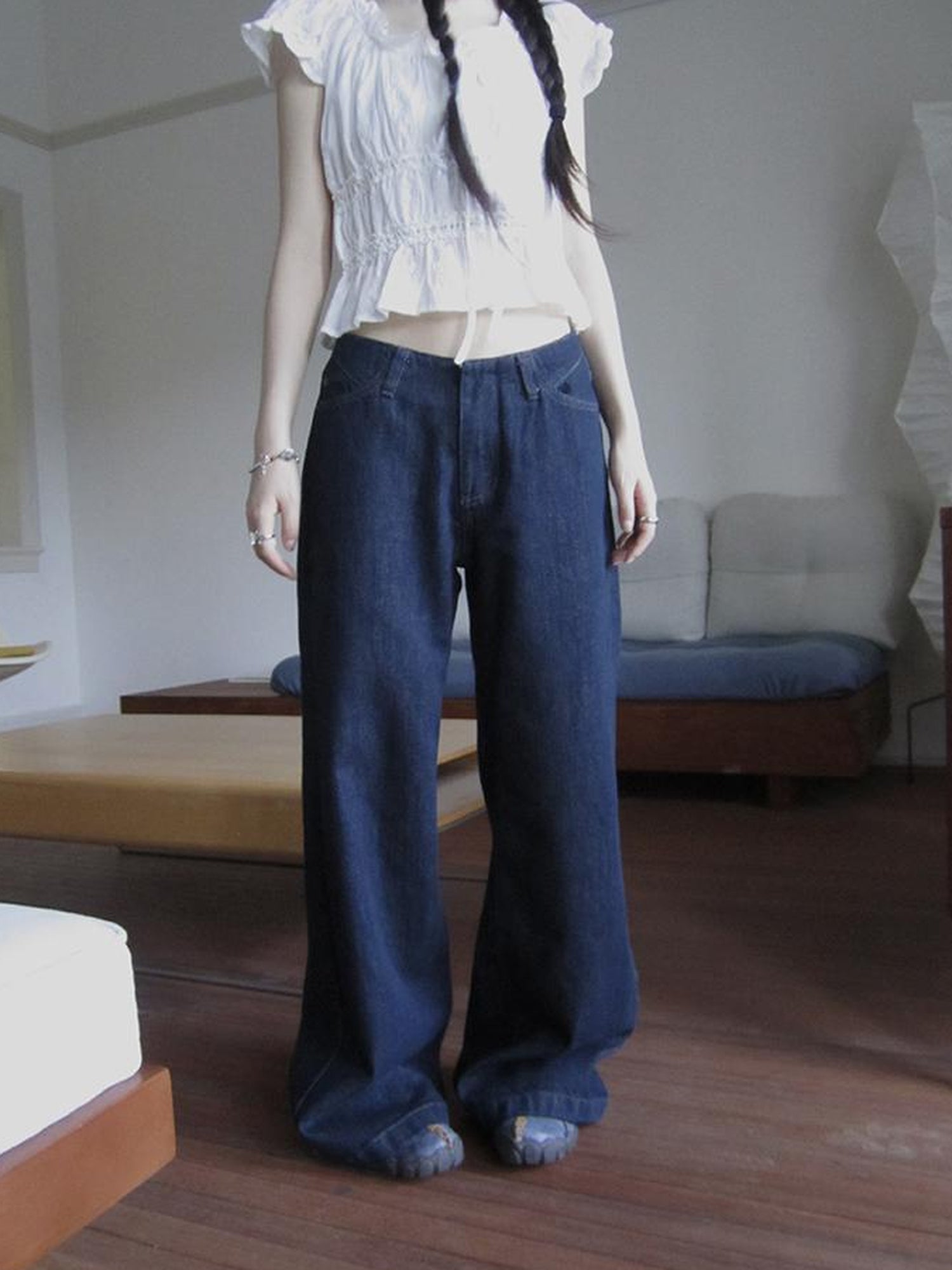 ang project Vintage Washed Low Rise Wide Leg Jeans