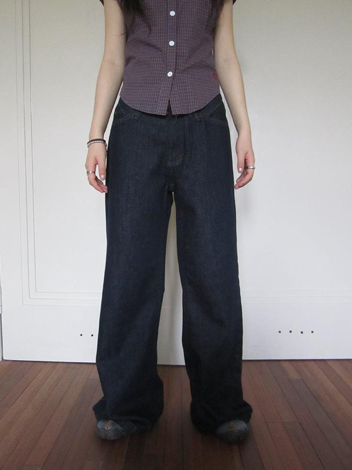 ang project Vintage Washed Low Rise Wide Leg Jeans