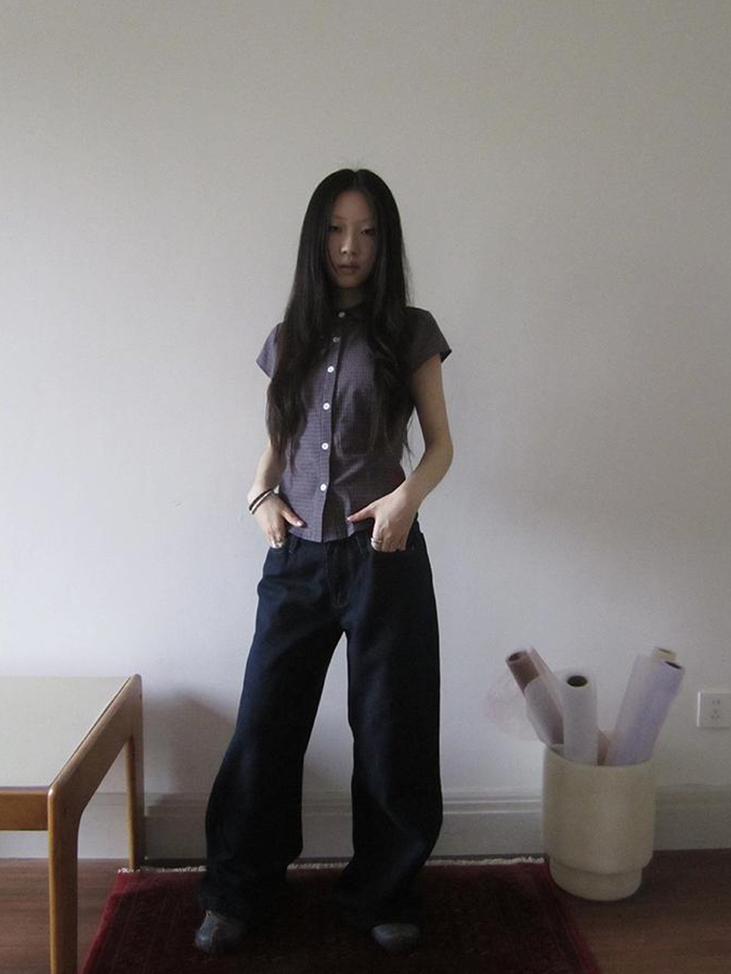 ang project Vintage Washed Low Rise Wide Leg Jeans