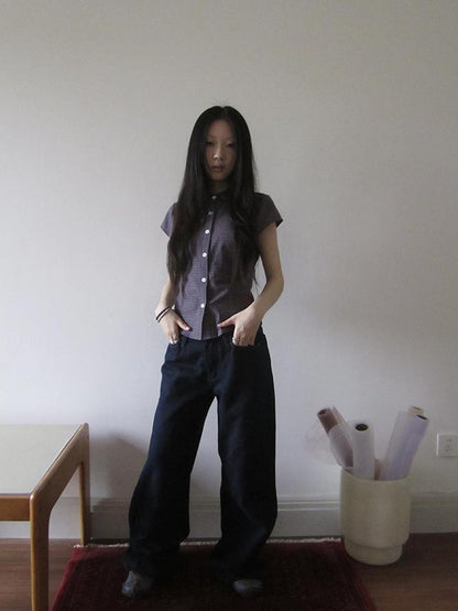 ang project Vintage Washed Low Rise Wide Leg Jeans
