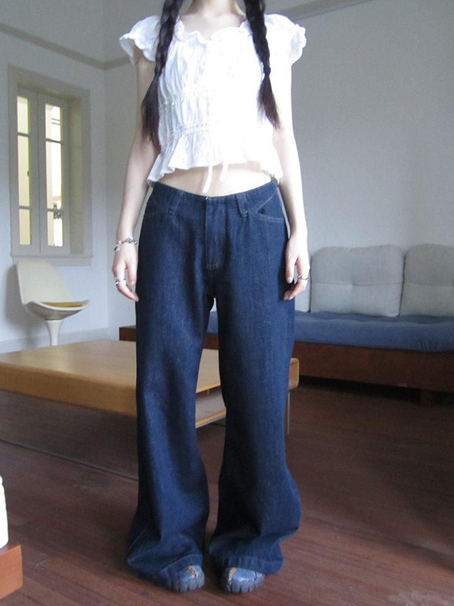 ang project Vintage Washed Low Rise Wide Leg Jeans