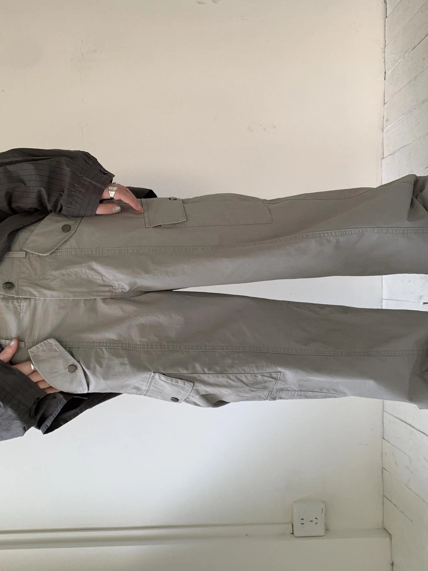 Vintage Washed Mid Low Rise Button Pocket Straight Leg Pants