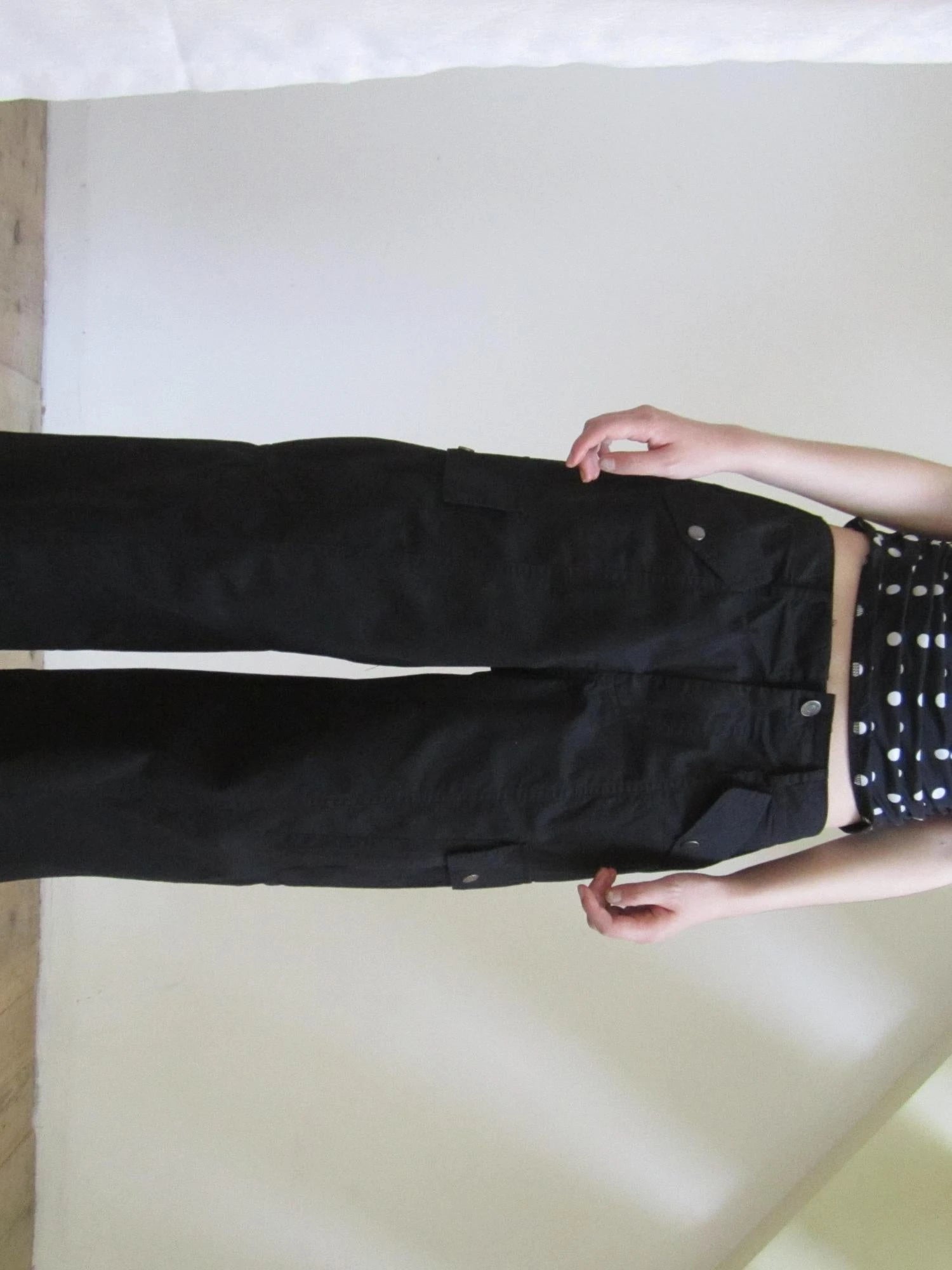 Vintage Washed Mid Low Rise Button Pocket Straight Leg Pants