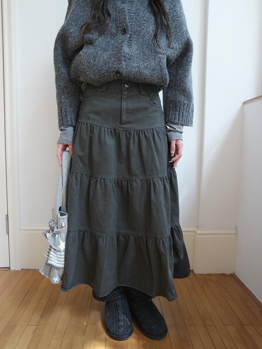 ang project Vintage Washed Pleated High Waist Tiered Women&