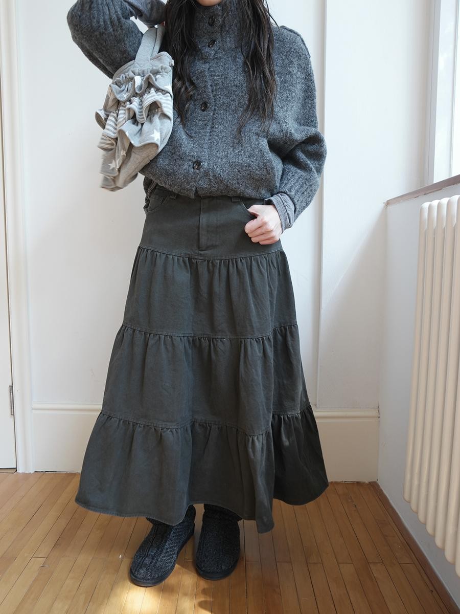 ang project Vintage Washed Pleated High Waist Tiered Women&