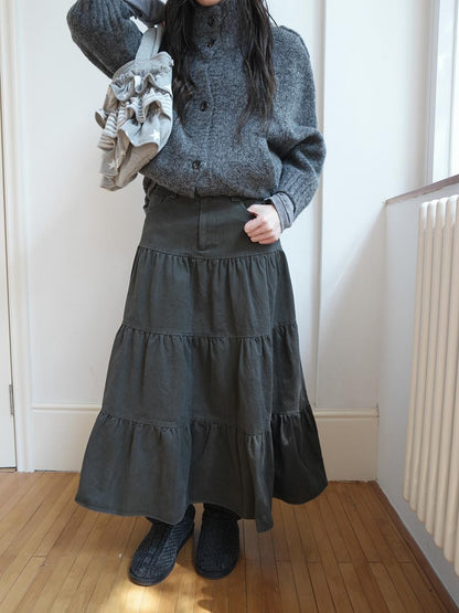 ang project Vintage Washed Pleated High Waist Tiered Women&