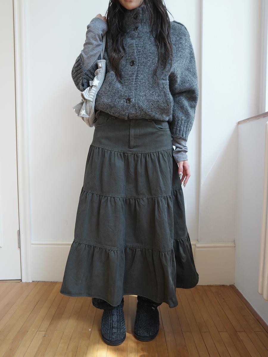 ang project Vintage Washed Pleated High Waist Tiered Women&