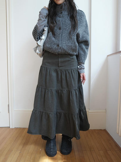 ang project Vintage Washed Pleated High Waist Tiered Women&