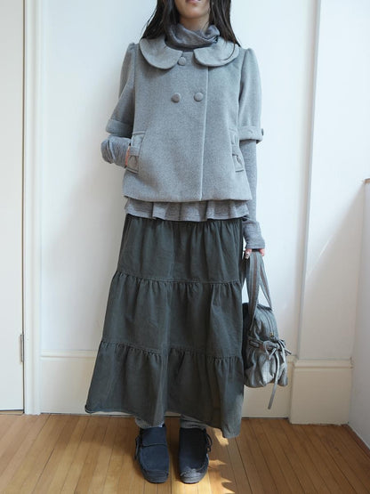 ang project Vintage Washed Pleated High Waist Tiered Women&