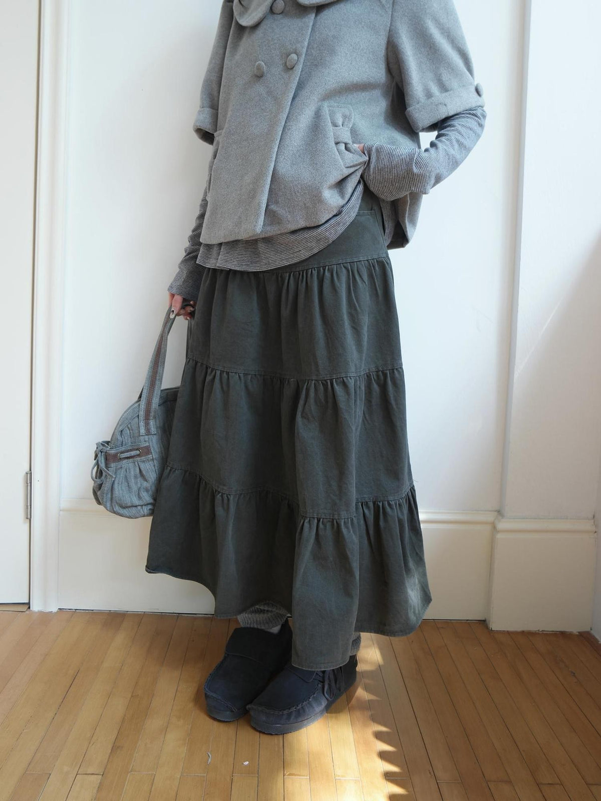 ang project Vintage Washed Pleated High Waist Tiered Women&