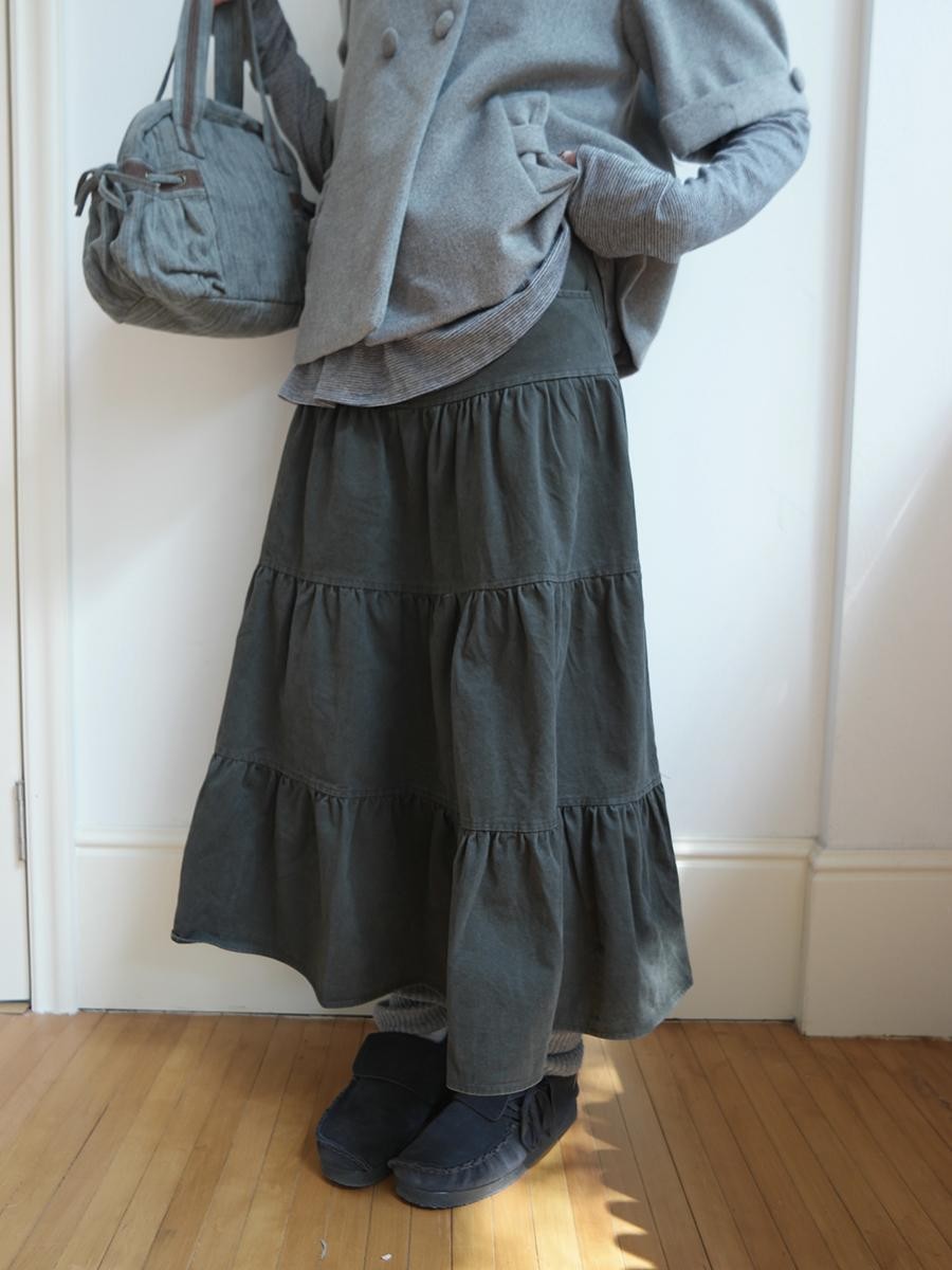 ang project Vintage Washed Pleated High Waist Tiered Women&