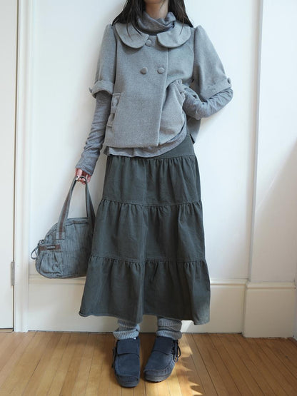 ang project Vintage Washed Pleated High Waist Tiered Women&