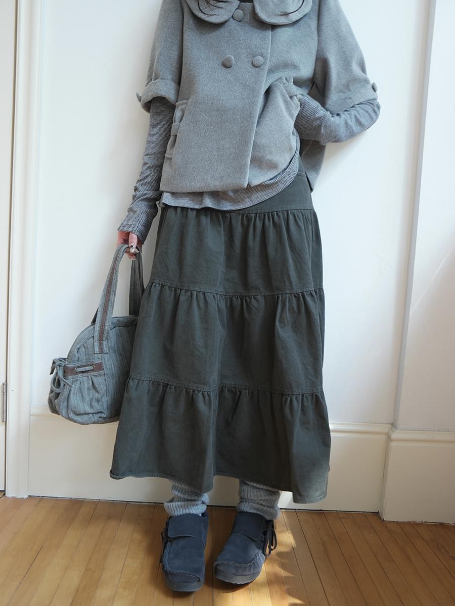 ang project Vintage Washed Pleated High Waist Tiered Women&