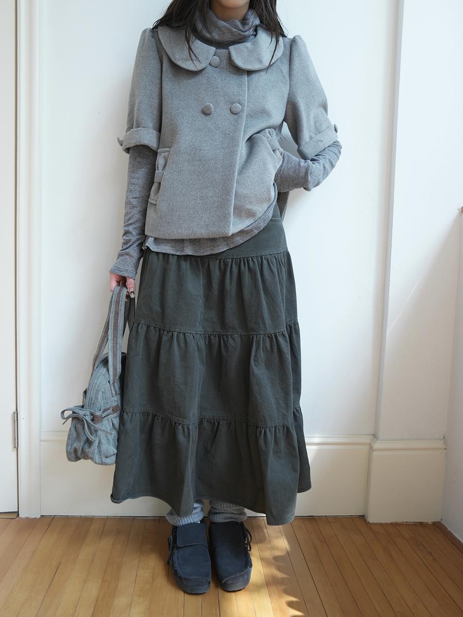 ang project Vintage Washed Pleated High Waist Tiered Women&