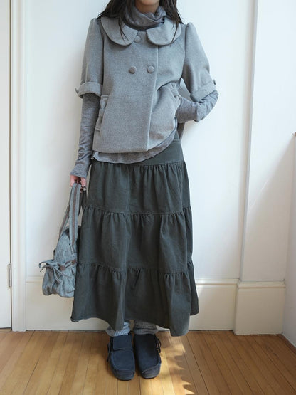 ang project Vintage Washed Pleated High Waist Tiered Women&