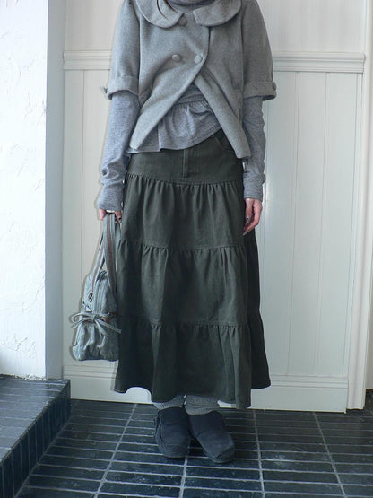 ang project Vintage Washed Pleated High Waist Tiered Women&