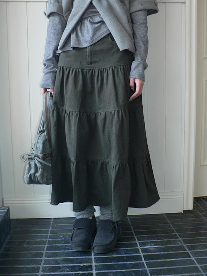 ang project Vintage Washed Pleated High Waist Tiered Women&