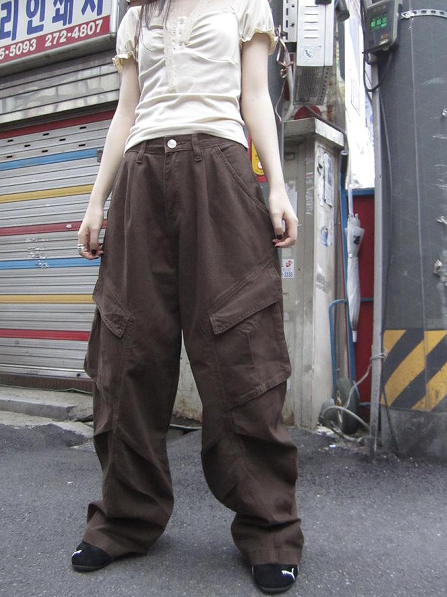 ang project Vintage Washed Pleated Pocket Cargo Pants