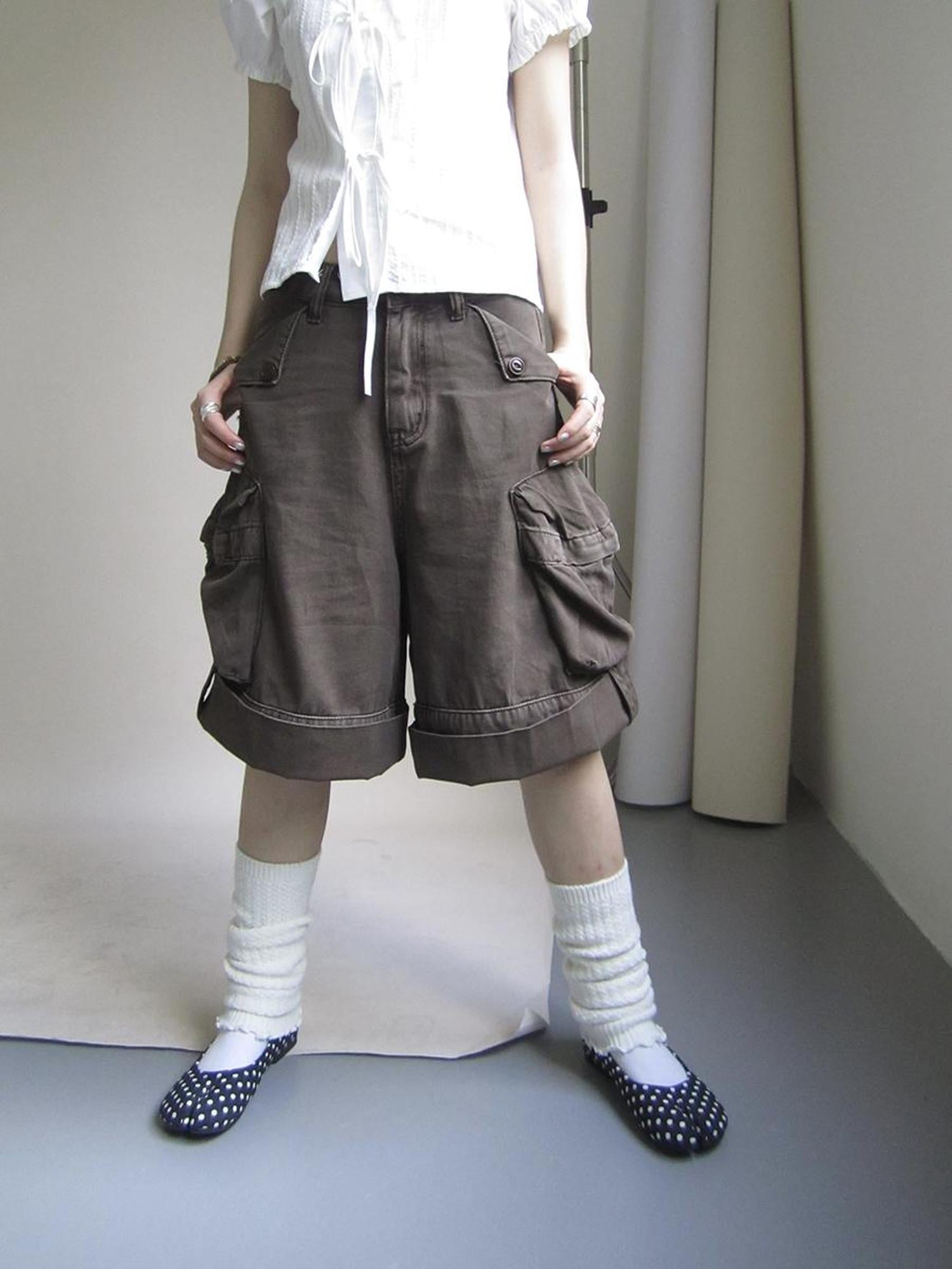 Vintage Washed Wide Leg Denim Mid Length Trousers