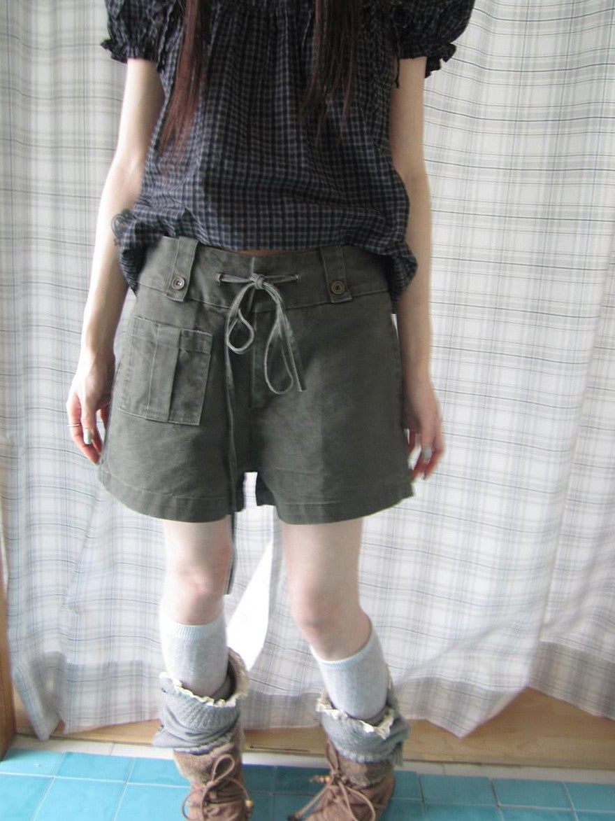 ang project Vintage Washed Workwear Drawstring Wide Leg Zipper Pockets Women&