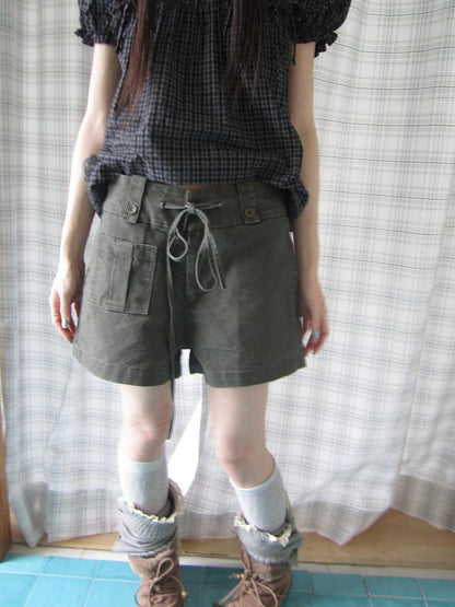 ang project Vintage Washed Workwear Drawstring Wide Leg Zipper Pockets Women&