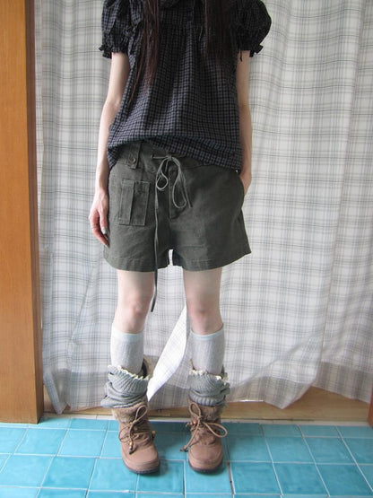 ang project Vintage Washed Workwear Drawstring Wide Leg Zipper Pockets Women&