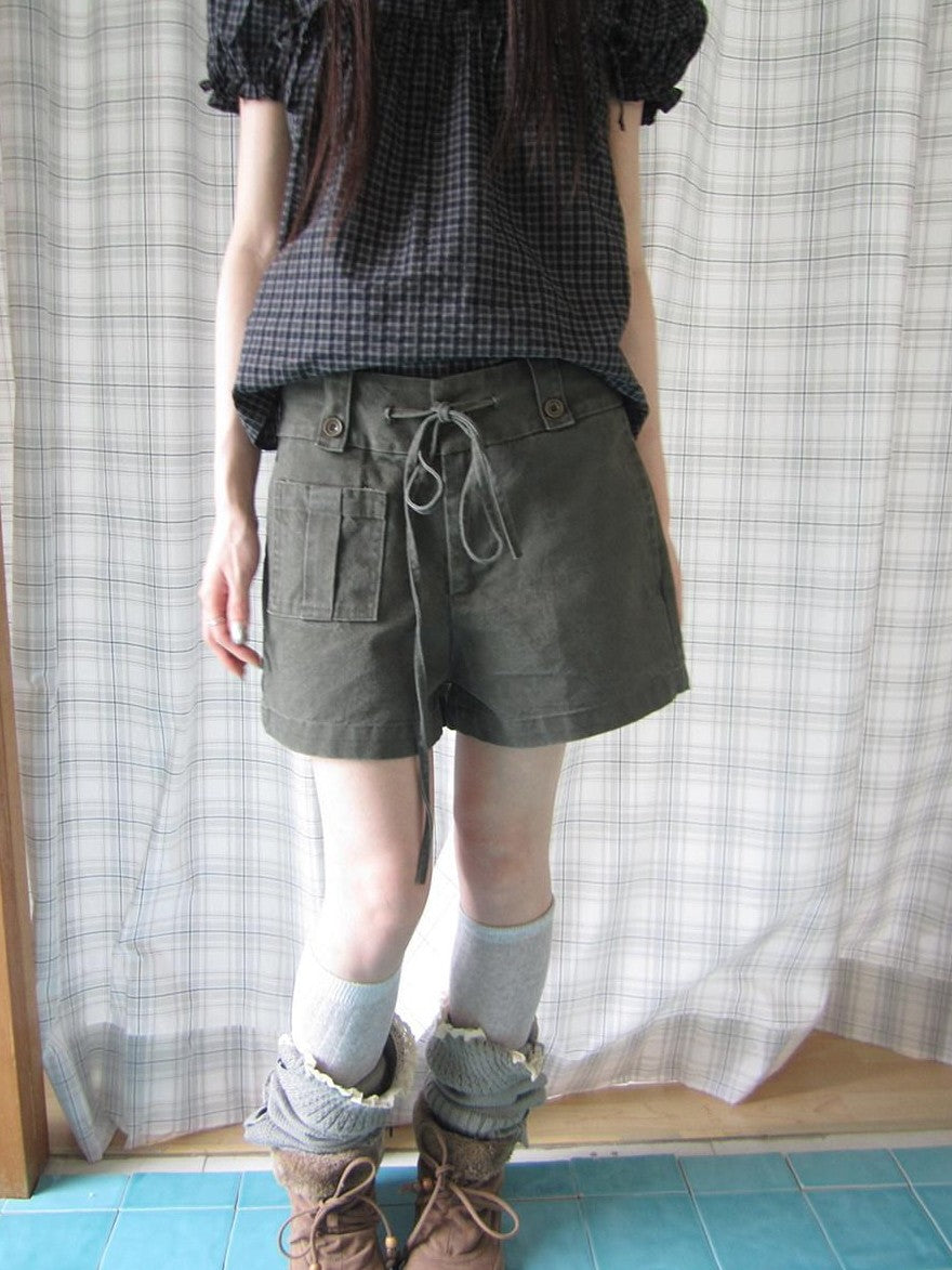 ang project Vintage Washed Workwear Drawstring Wide Leg Zipper Pockets Women&