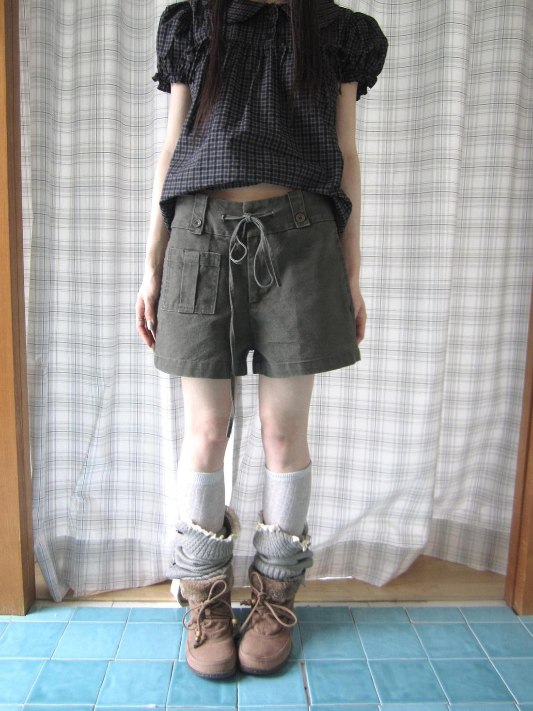 ang project Vintage Washed Workwear Drawstring Wide Leg Zipper Pockets Women&