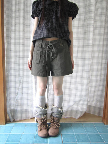 ang project Vintage Washed Workwear Drawstring Wide Leg Zipper Pockets Women&