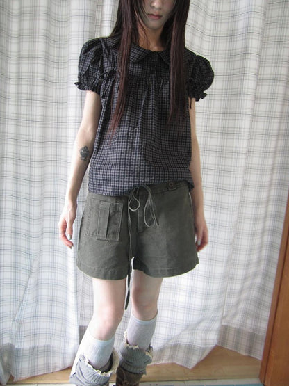 ang project Vintage Washed Workwear Drawstring Wide Leg Zipper Pockets Women&