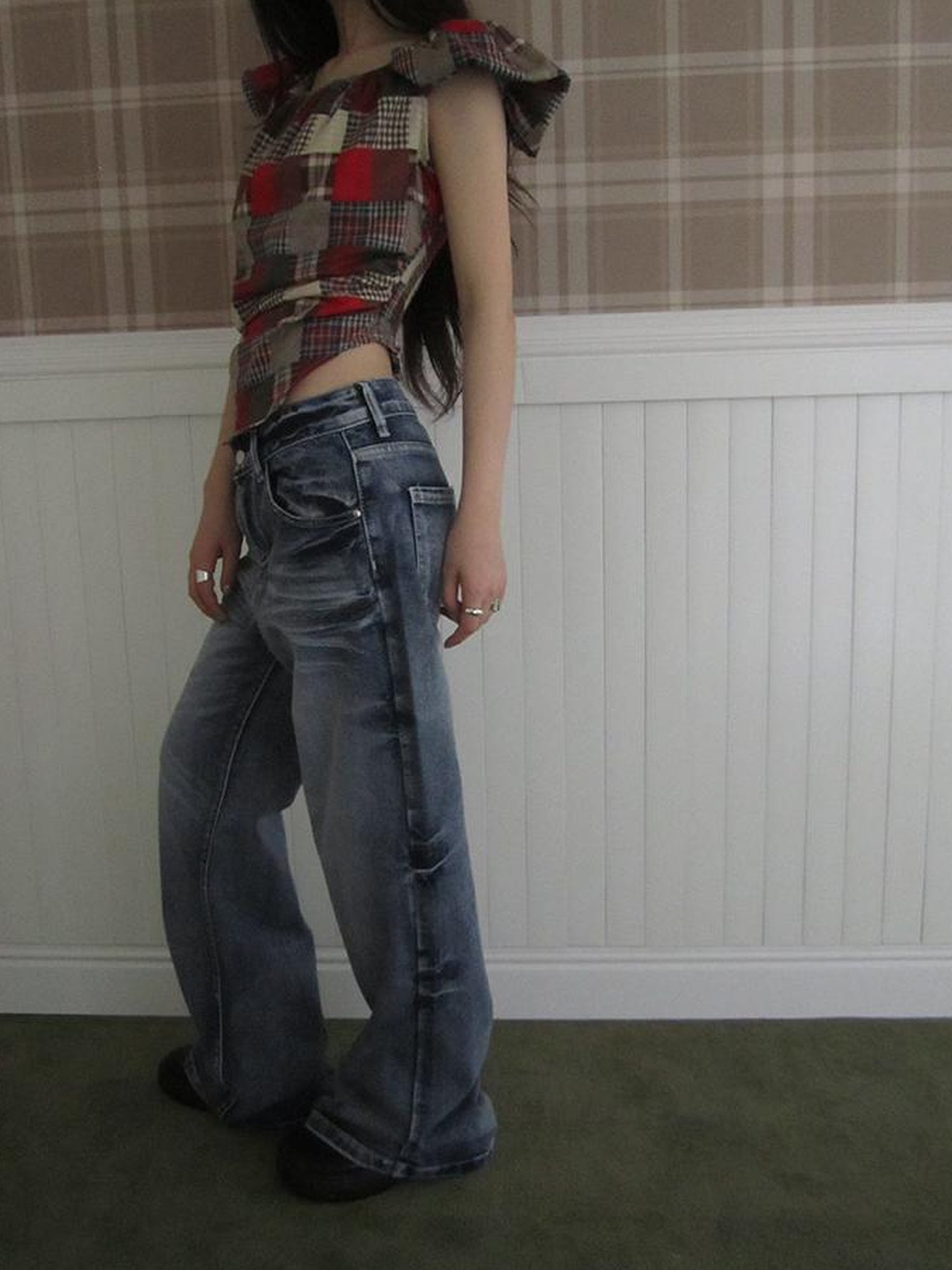 ang project Vintage Washed Y2K Straight Leg Jeans