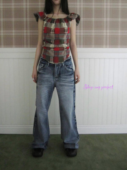 ang project Vintage Washed Y2K Straight Leg Jeans