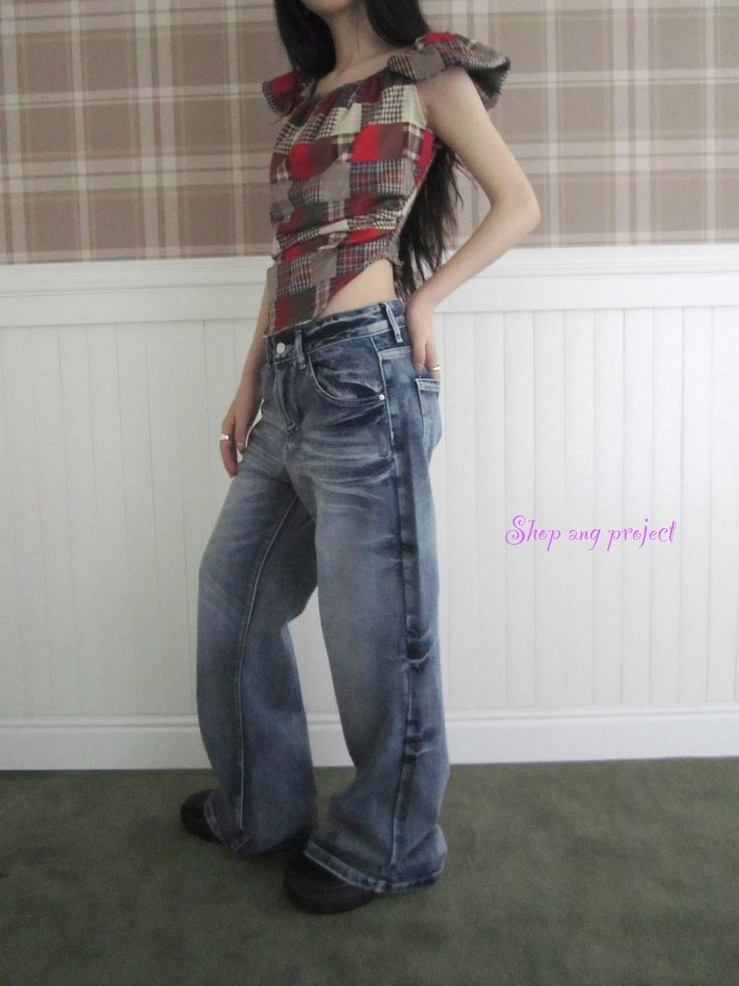 ang project Vintage Washed Y2K Straight Leg Jeans