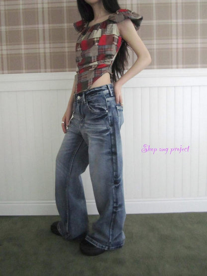 ang project Vintage Washed Y2K Straight Leg Jeans