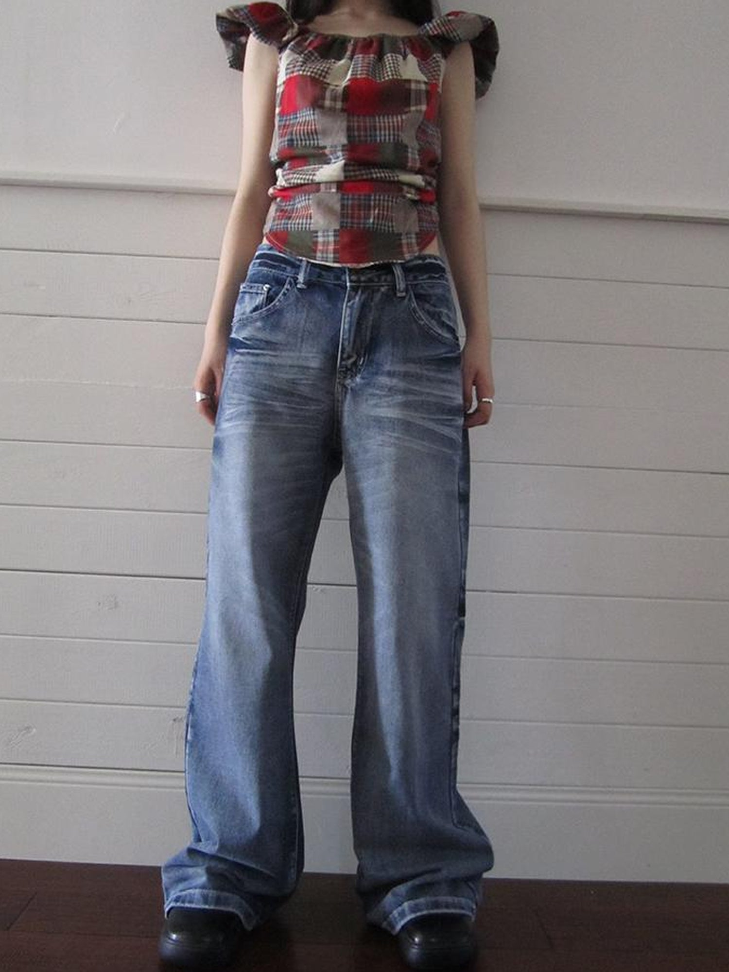 ang project Vintage Washed Y2K Straight Leg Jeans