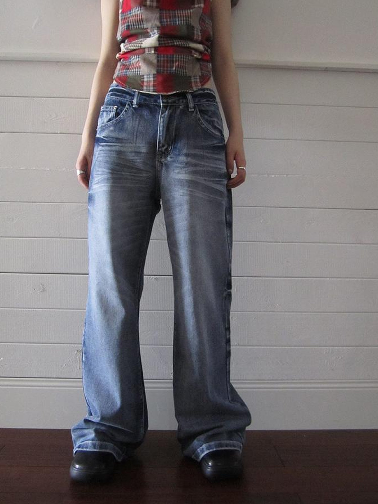 ang project Vintage Washed Y2K Straight Leg Jeans