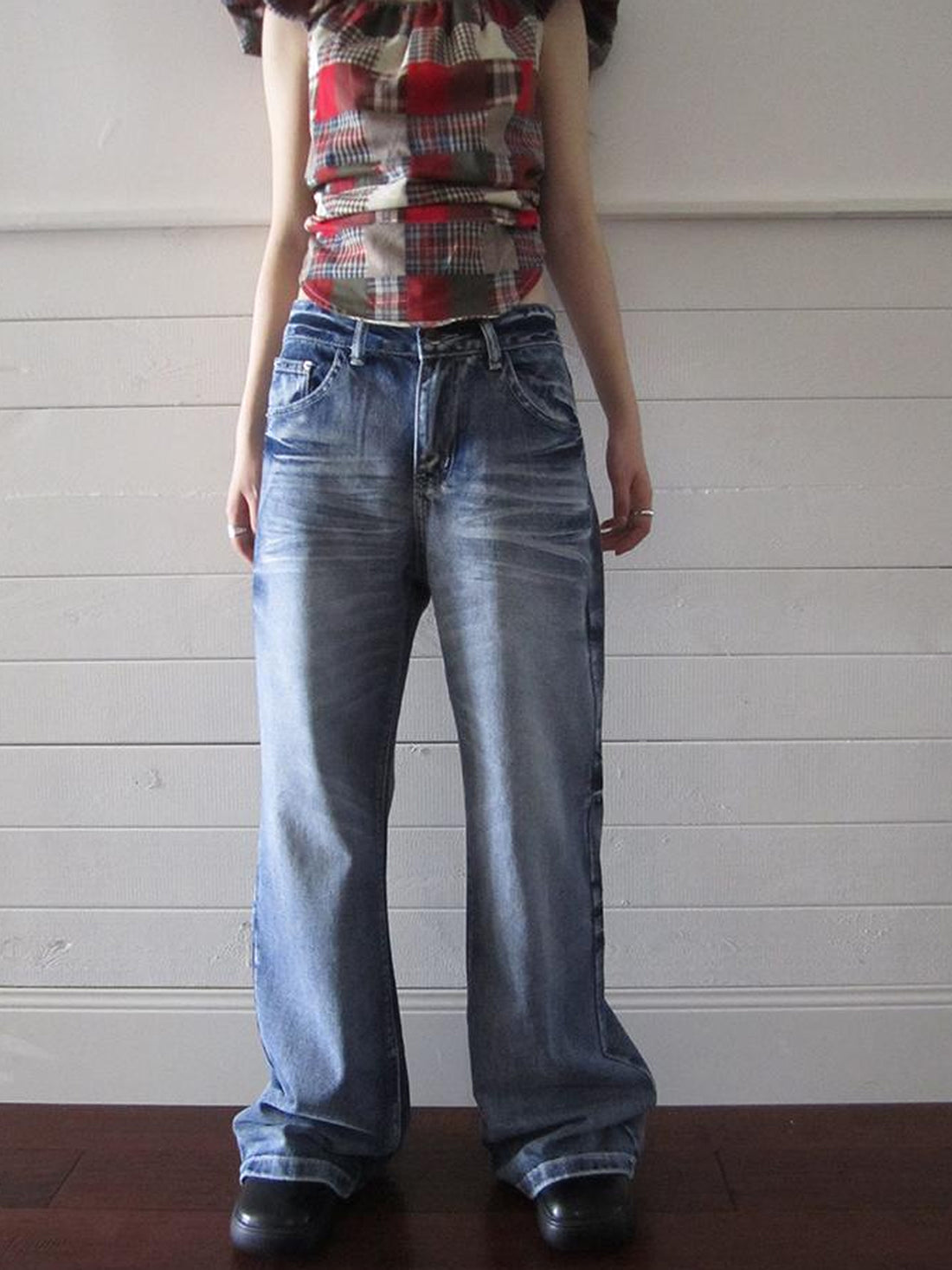 ang project Vintage Washed Y2K Straight Leg Jeans