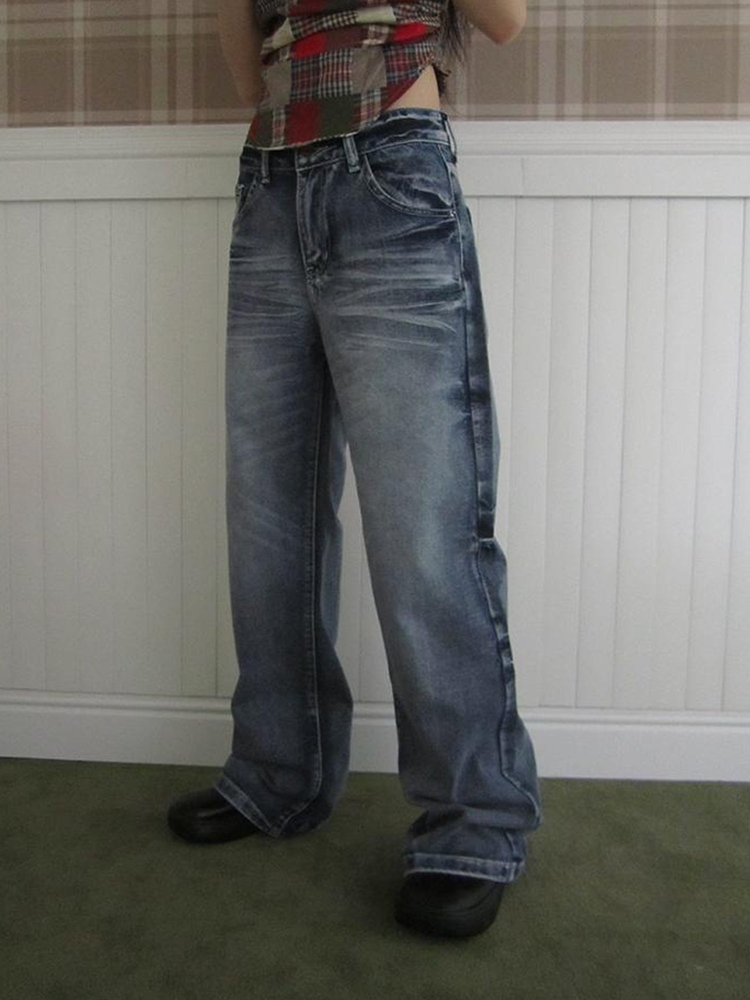 ang project Vintage Washed Y2K Straight Leg Jeans