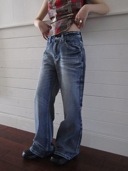 ang project Vintage Washed Y2K Straight Leg Jeans