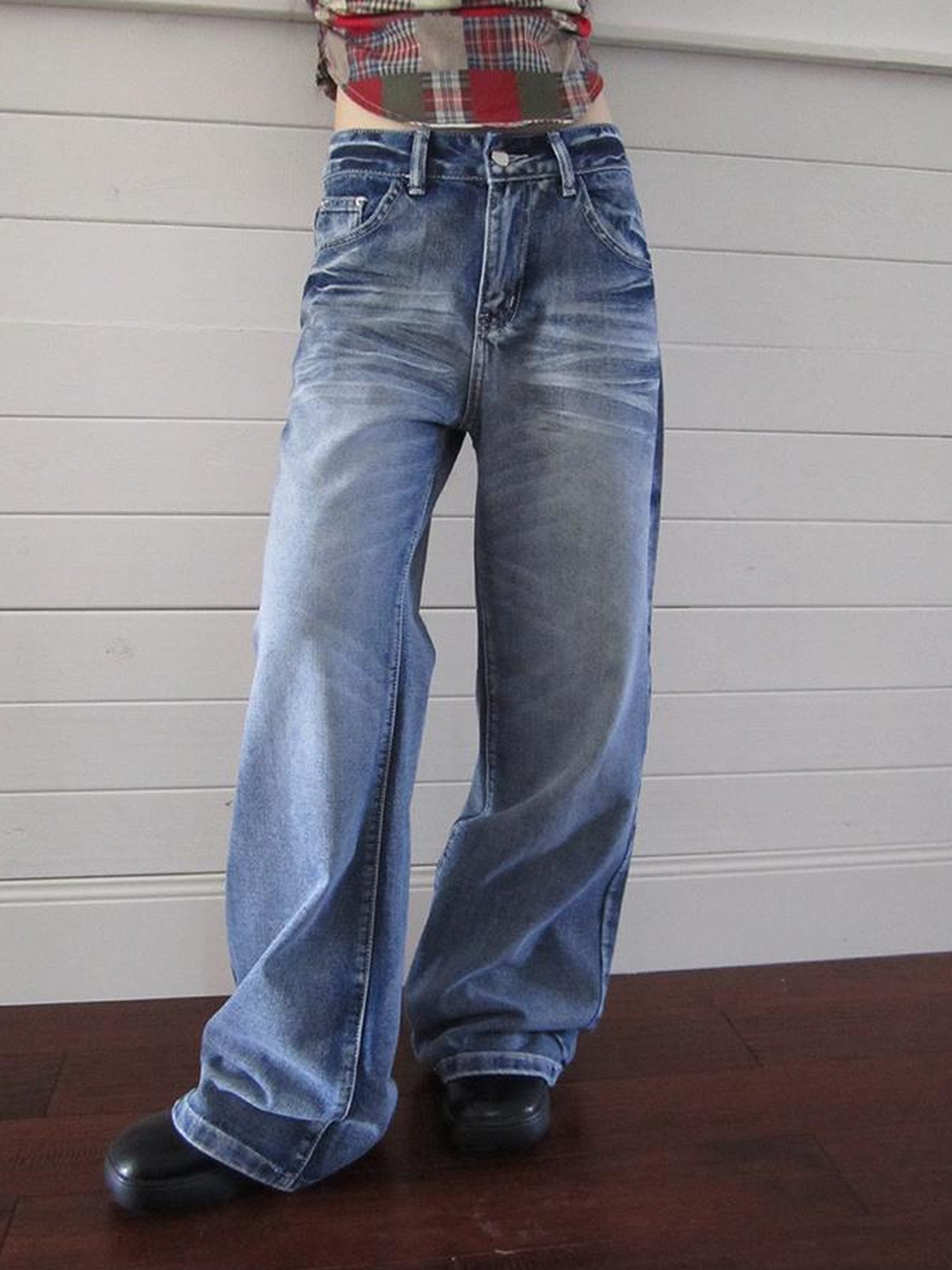 ang project Vintage Washed Y2K Straight Leg Jeans