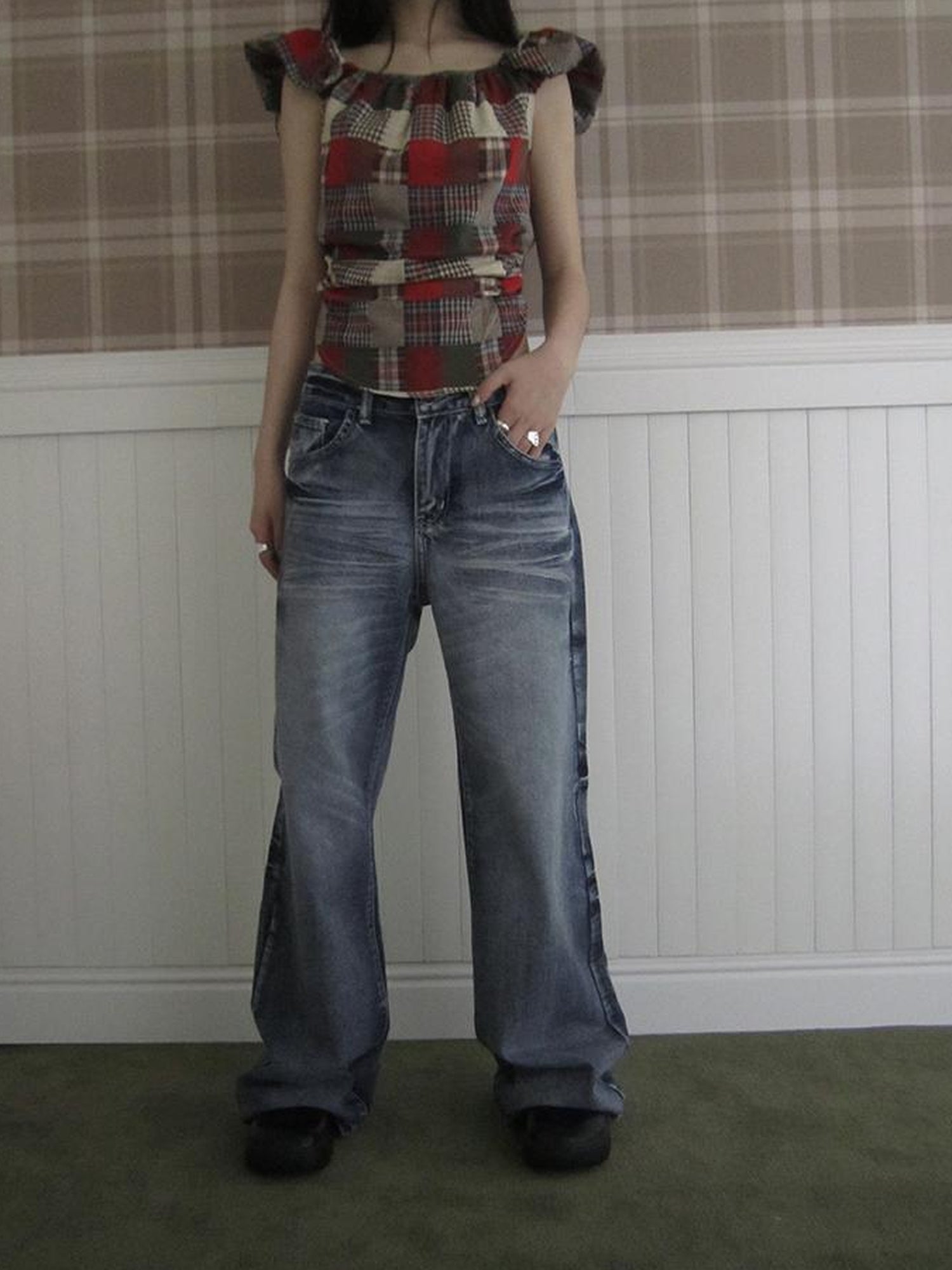 ang project Vintage Washed Y2K Straight Leg Jeans