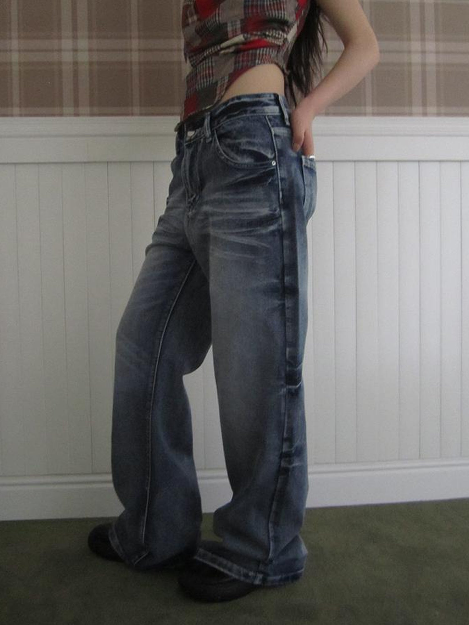 ang project Vintage Washed Y2K Straight Leg Jeans