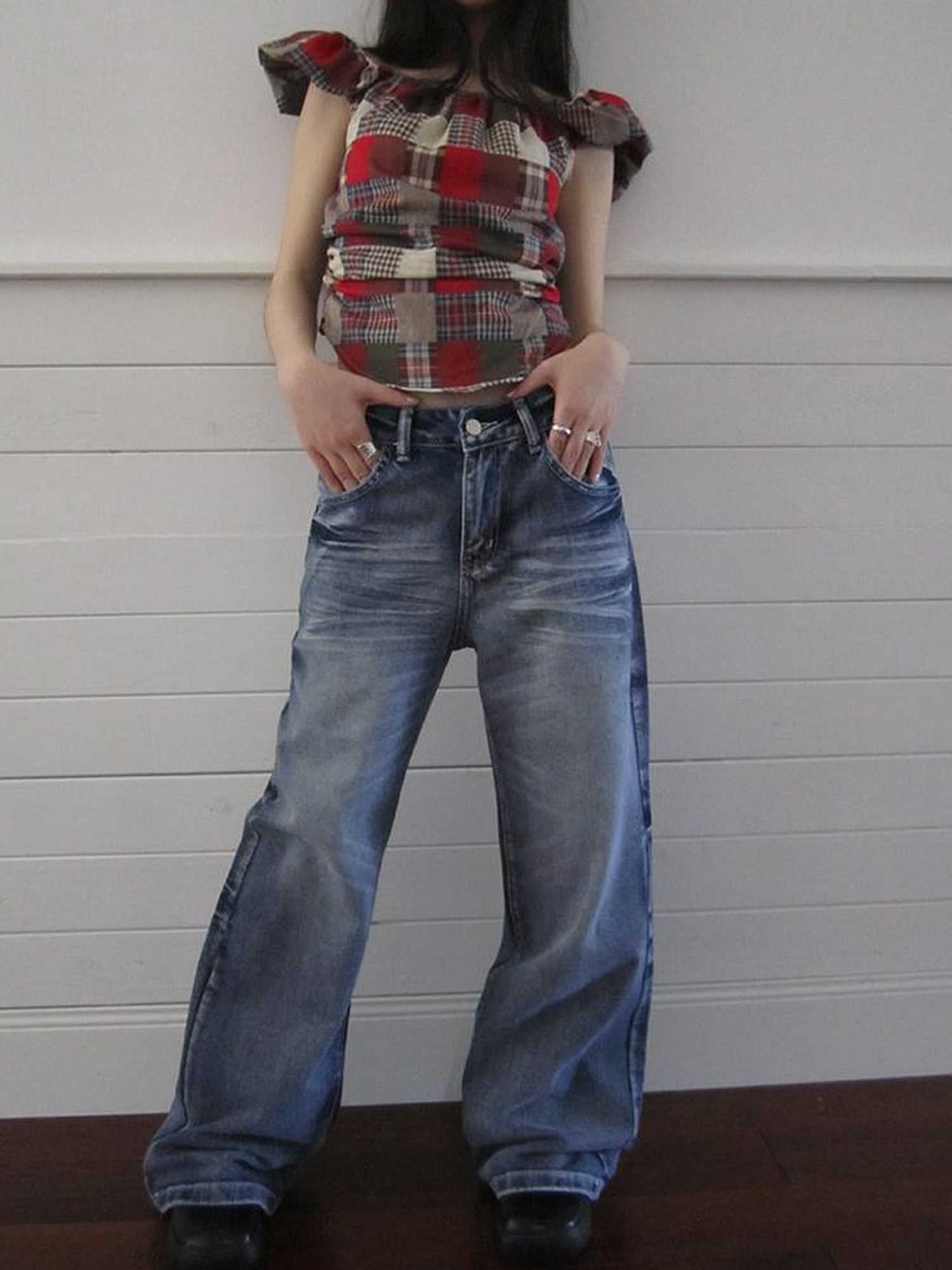 ang project Vintage Washed Y2K Straight Leg Jeans