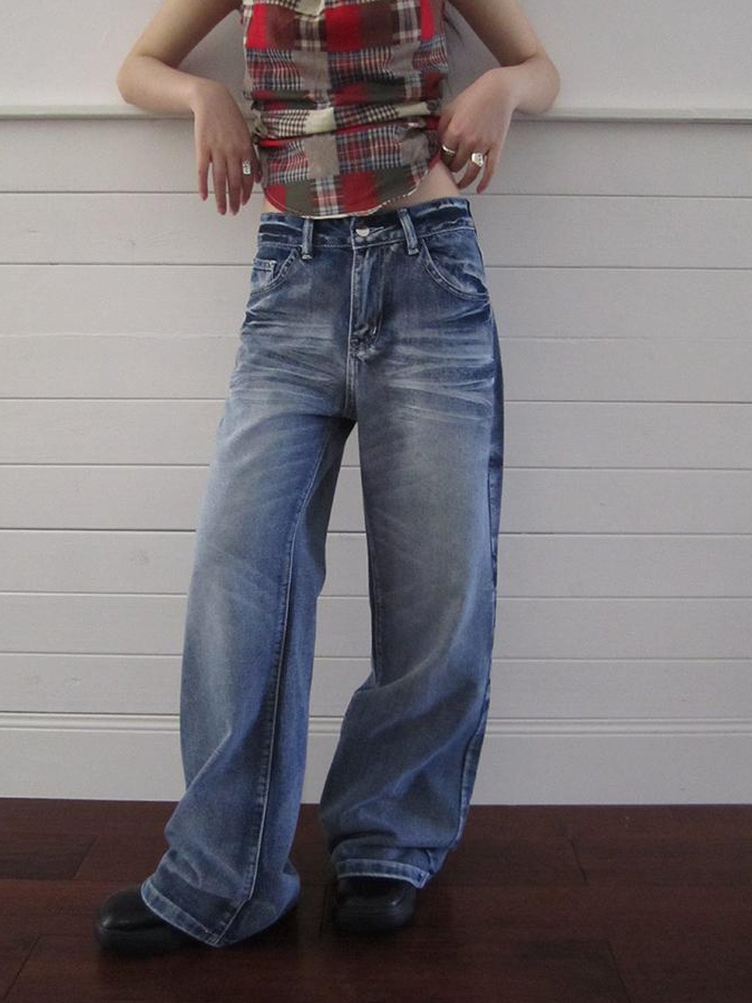 ang project Vintage Washed Y2K Straight Leg Jeans