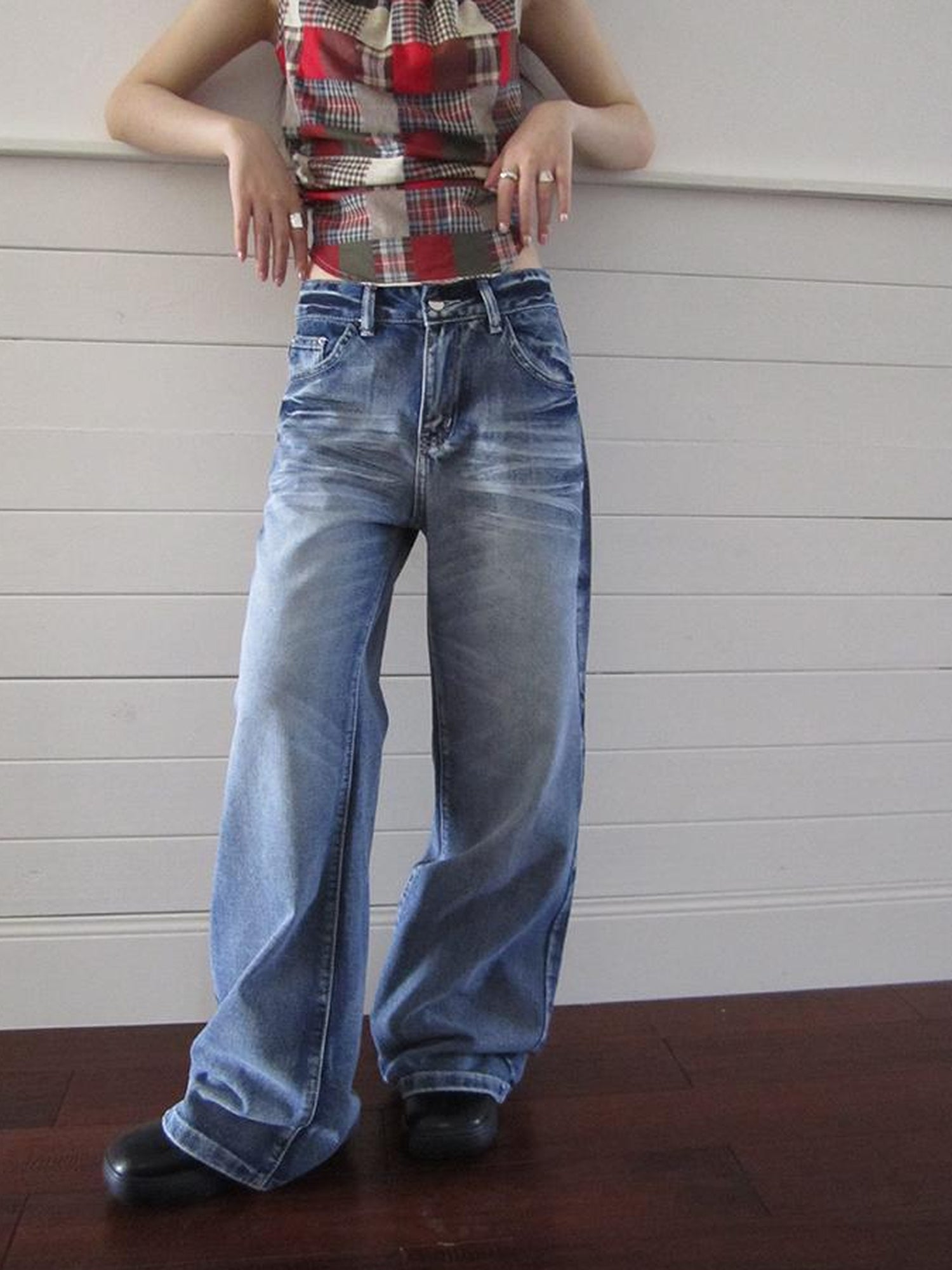 ang project Vintage Washed Y2K Straight Leg Jeans