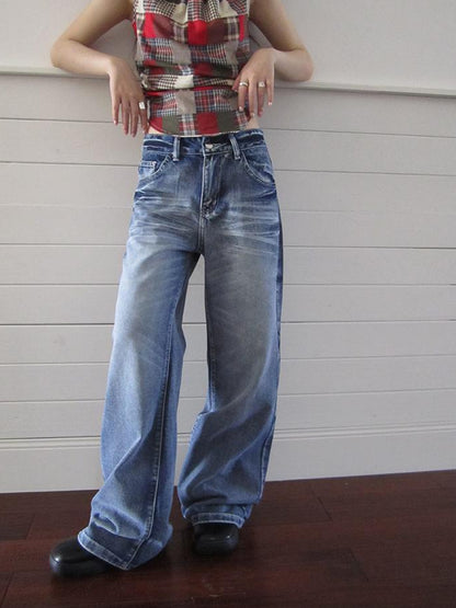 ang project Vintage Washed Y2K Straight Leg Jeans